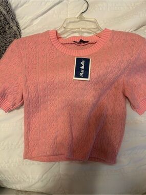 Zara Pink Cable-Knit Short Sleeve Sweater Top